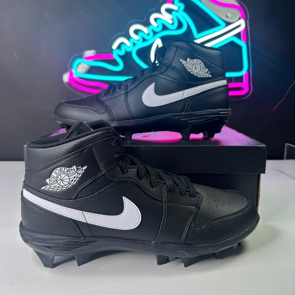 Nike Air Jordan 1 Mid TD Black White football cleats FJ6805-001 Men's 13 NEW - Picture 2 of 6